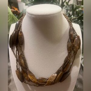 Multi-Strand Brown Acrylic Beaded Necklace with Seed Beads
